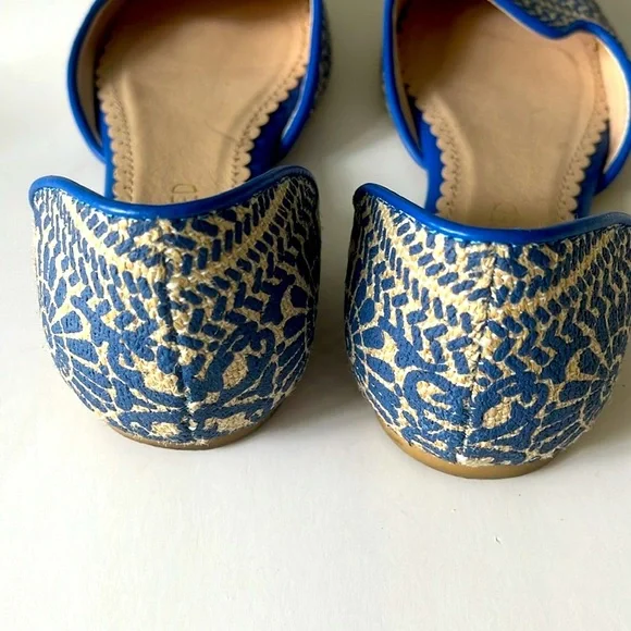 Elegant Restricted Blue Floral and Cream Women's Loafers Flats - Picture 6 of 12